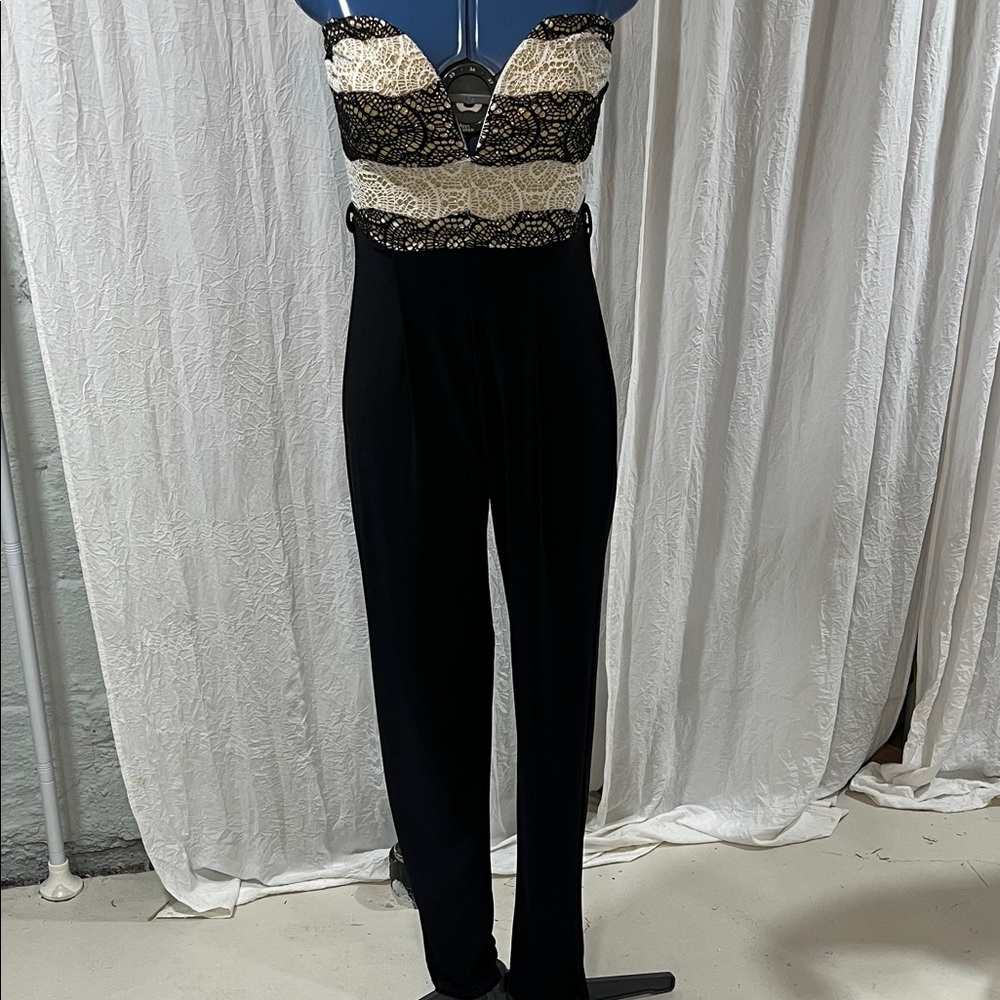Elegant Black and Cream Lace Jumpsuit